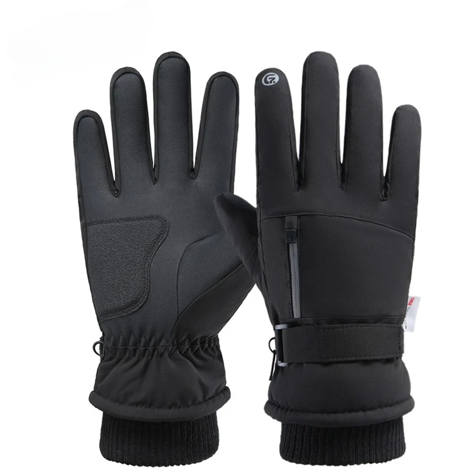 1Pair Ski Gloves Lengthen The Wrist Windproof Warm Thickened Palm Pads Commuting Cycling Waterproof Touch Screen Unisex