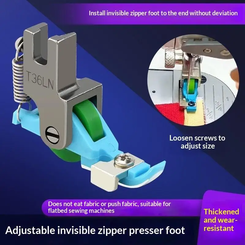 Adjustable Invisible Zipper Foot for Sewing Machine with Roller 1 Piece Precision Presser Foot for DIY Clothes Crafting