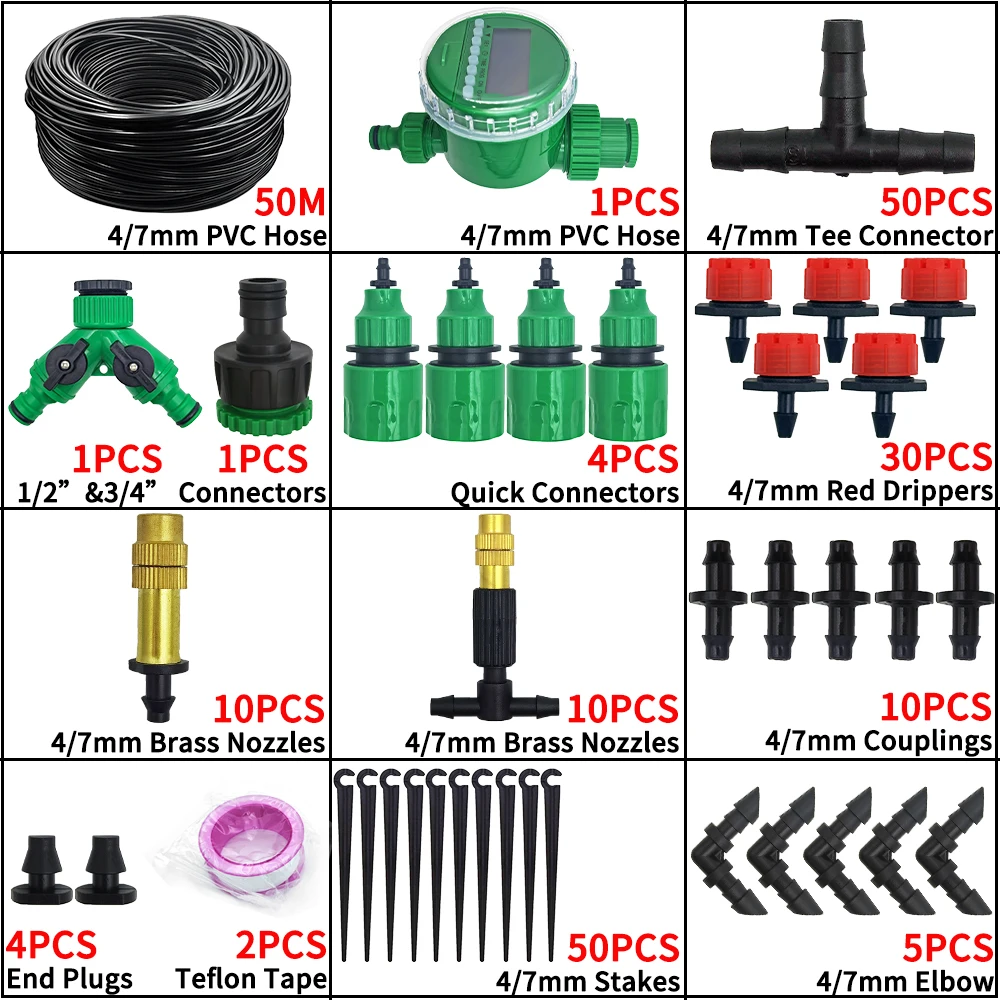 WUJIE 5-50M ogród mikro nawadnianie kroplowe zestaw automatycznego systemu nawadniania kontroler DIY mgiełka w sprayu chłodzenie dla roślin
