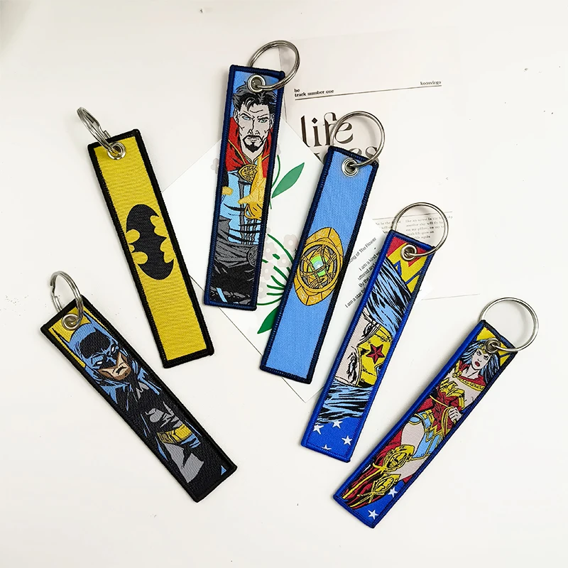 

Embroidery Cool Keychain Motorcycles Cars Chaveiro American comics Manga Series Holder Pendant Portable Key Lanyard Accessories