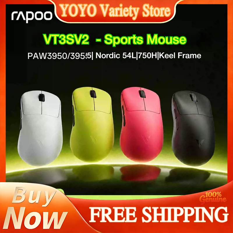 Rapoo Wireless Gaming Mouse Vt3s V2 Paw3950 Sensor Lightweight Dual Mode 8K Ergonomic Esports For Medium Small Hands