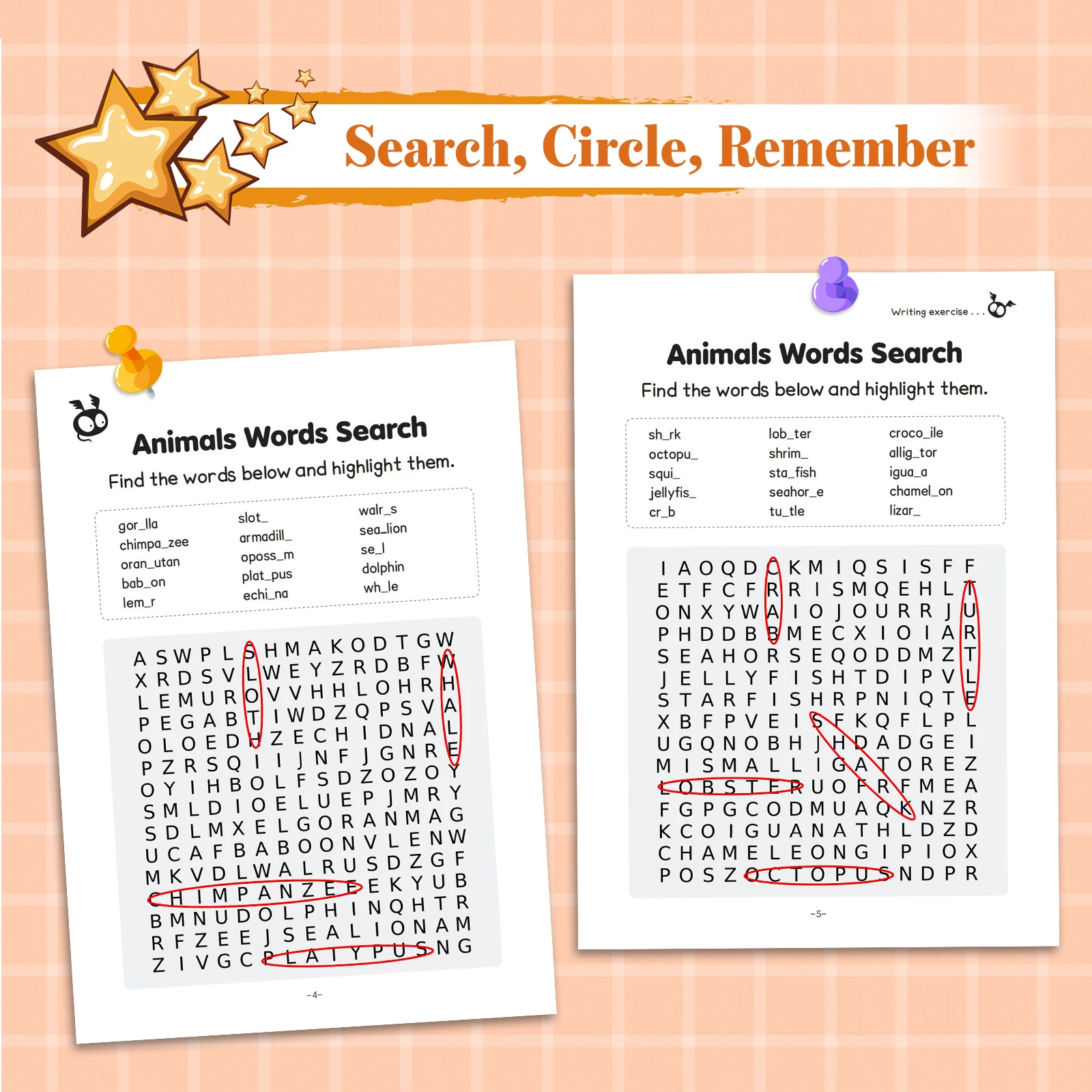 Kids Word Search Puzzle Book – Fun Animal Vocabulary Fill-in-the-Blank & Search Game for Learning