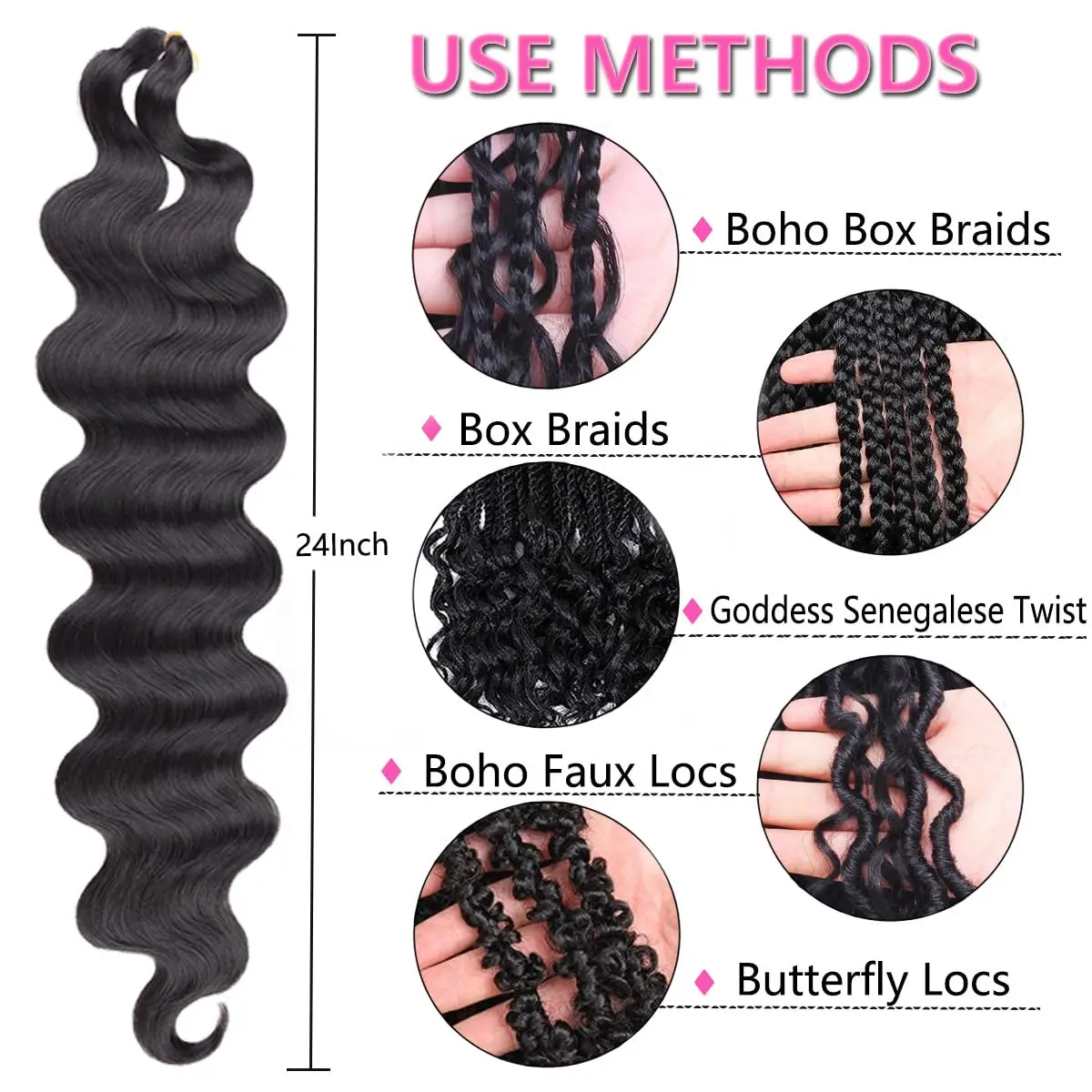 ผมถักเปียแบบ Body Wave ขนาด 24 นิ้ว ผมถักเปียแบบ Pre-feathered ยืดหยุ่นเด้งดึ๋ง ผมถักโครเชต์แบบ Ocean Deep Twist ผมต่อสังเคราะห์