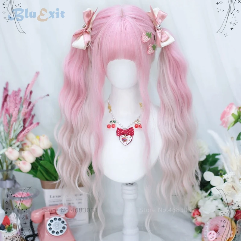 Perruque synthétique conviviale rée pour filles, cheveux de cosplay chic, nickel é gris, rose, vert, 75cm de long, ondulé, lolita, frange mignonne, cuir chevelu, vague d'eau