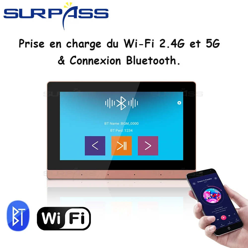 Amplificateur mural Wi-Fi à écran tactile Android, système de musique de fond domestique, son de l\'environnement résidentiel, 7 pouces