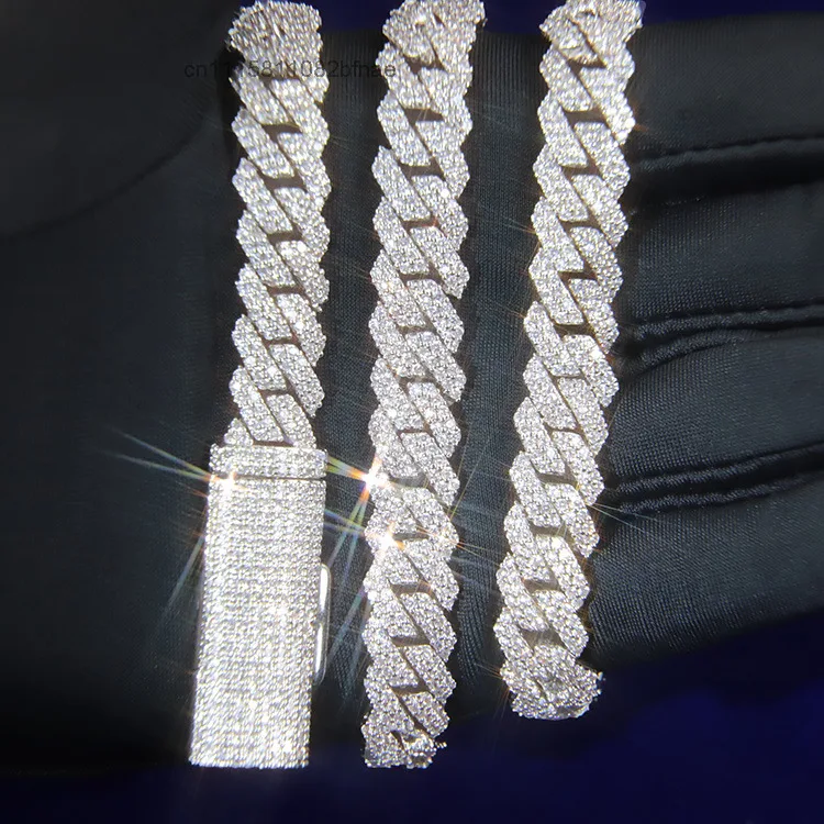 10 mm 13mm Wide VVS Diamond 2 Rows Cuban Chain S925 Silver Gold Plated Vvs d Moissanite Diamond Infinity Link Chain Necklaces，
