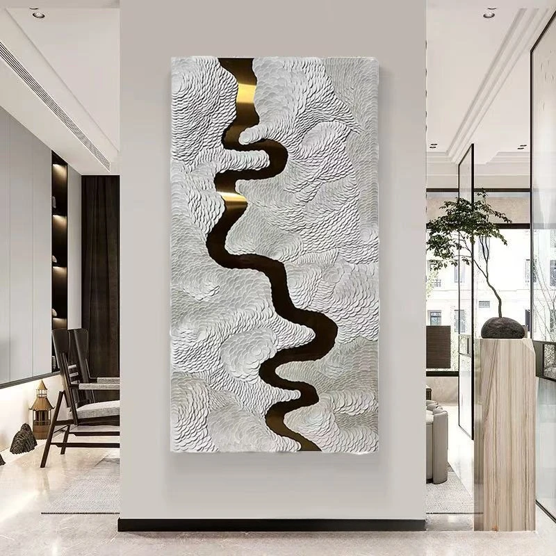 Modern simple three-dimensional handmade leather metal installation painting