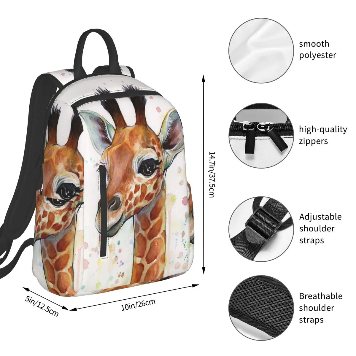 Baby Giraffe Watercolor Painting Backpack Student BookBag Kids School Bag Computer Shoulder Bags Men Women