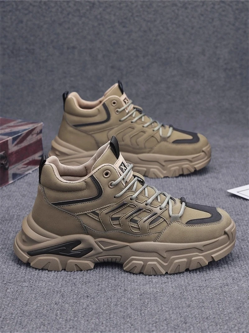 Men's High-Top Outdoor Climbing Shoes Sporty Casual Thick Bottom  Boots Waterproof Non-Slip Autumn 2026 New Model