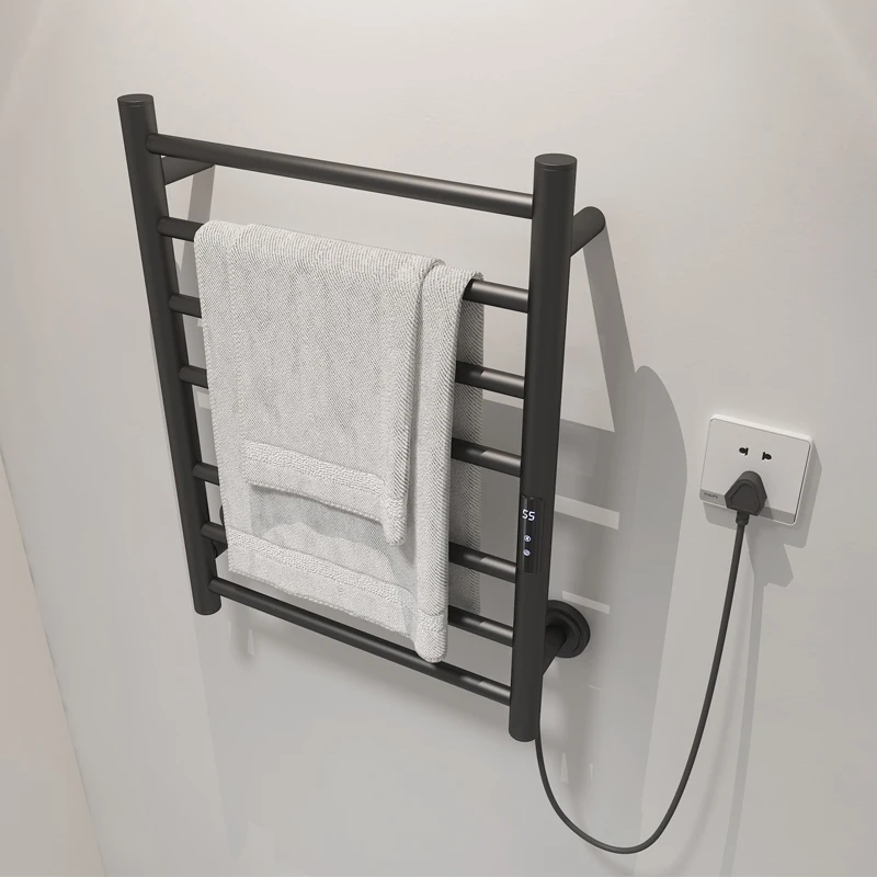 Black/White Bathroom Electric Towel Rail.Smart Digital Display Heated Towel Rack.Wall Mounted Bath Towel Dryer.Towel Warmer.