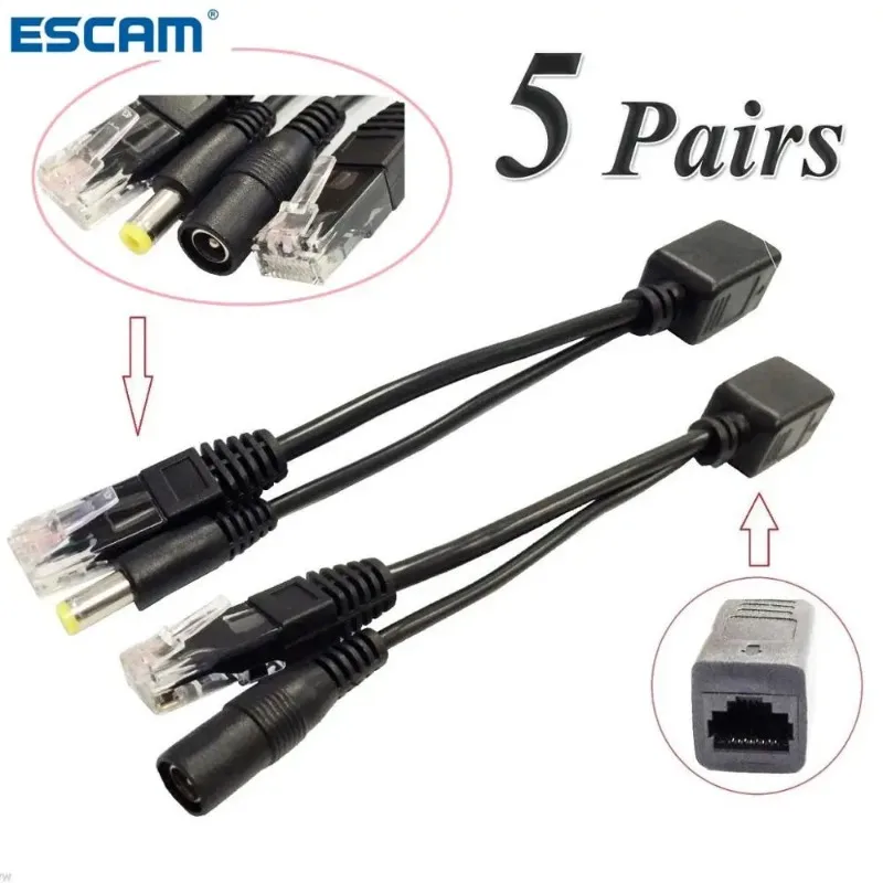 escam 10 pecas 5pair poe splitter poe switch poe cabo adaptador fita selecionada 5v 12v 24v 48v cabo de alimentacao 5521 mm 01