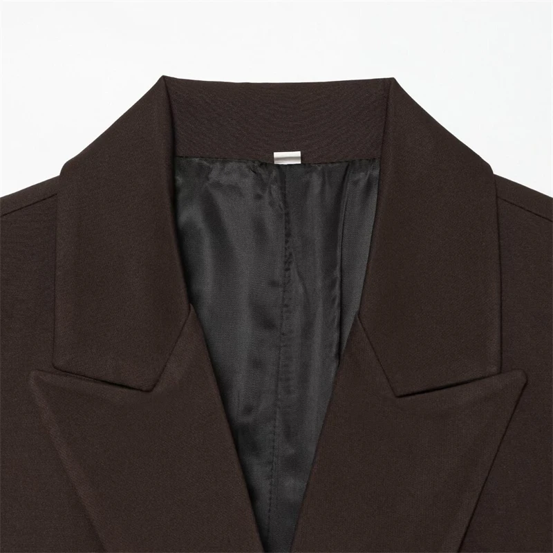 KEYANKETIAN 2026 Autumn Retro Solid Women Suit Coat Notched Lapel Double Buttons Flap Pockets Loose Mid Length Relaxed Blazer