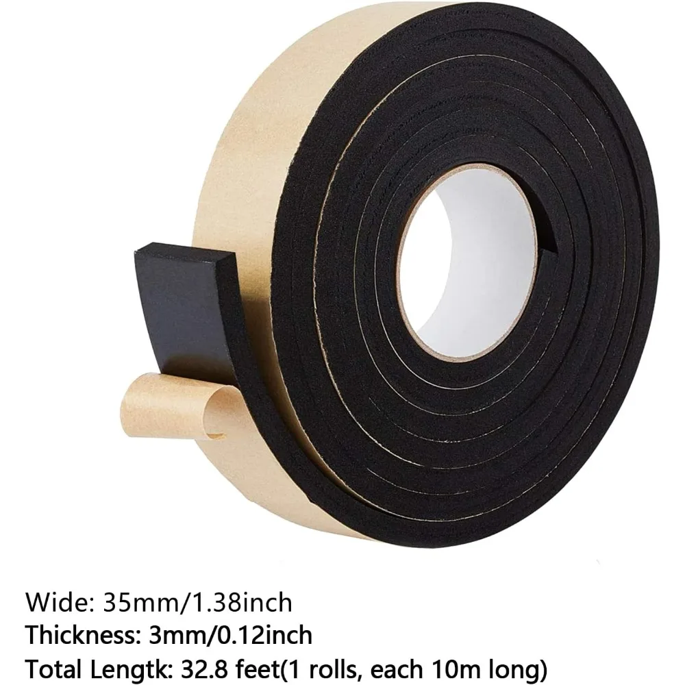 Strong Adhesion EVA Sponge Foam Rubber Tape Anti-Collision Seal Strip Black 35x3mm 3m/roll