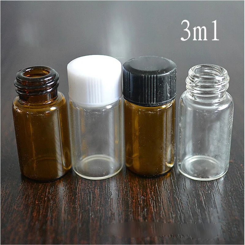 10pcs Small Glass Vials - 3ml, 5ml Transparent Amber Bottles for Laboratory Samples, Reagents, with Screw Caps Lids