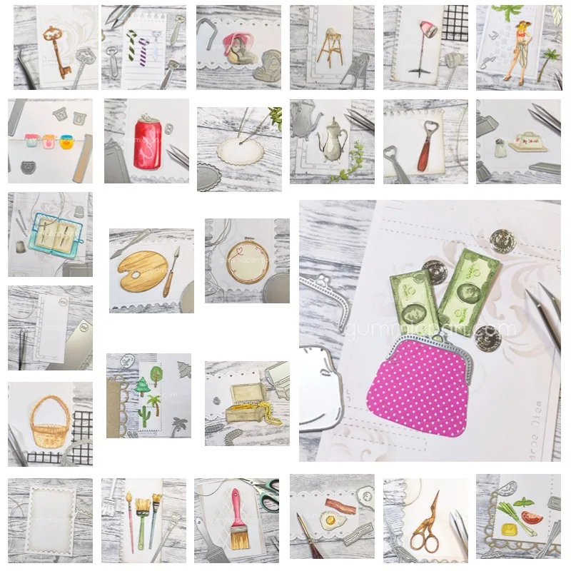 Estuche para agujas de coser, dedal, decoración, llave, tijeras de pintura, abridor, lata de refresco, troquel de corte de Metal, sello, plantilla para álbum de fotos DIY