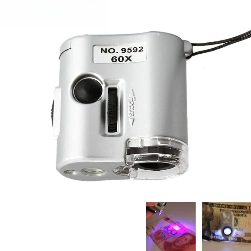 Mini Microscope 60X - Portable Jewelry Loupe Magnifier with UV Light, Professional Appraisal Tool for Coins Stamps Rocks Antique