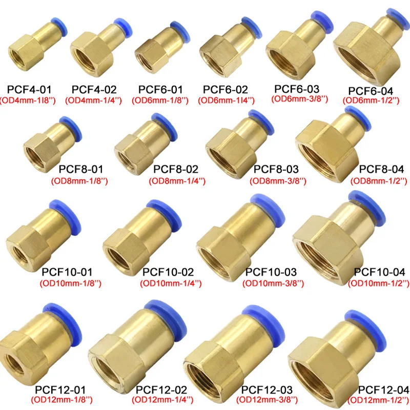 

50/200Pcs Pneumatic Air Connector Fitting PCF 4mm 6mm 8mm 10mm 12mm Thread 1/4" 1/8" 3/8 1/2 Hose Fittings Pipe Quick Connectors