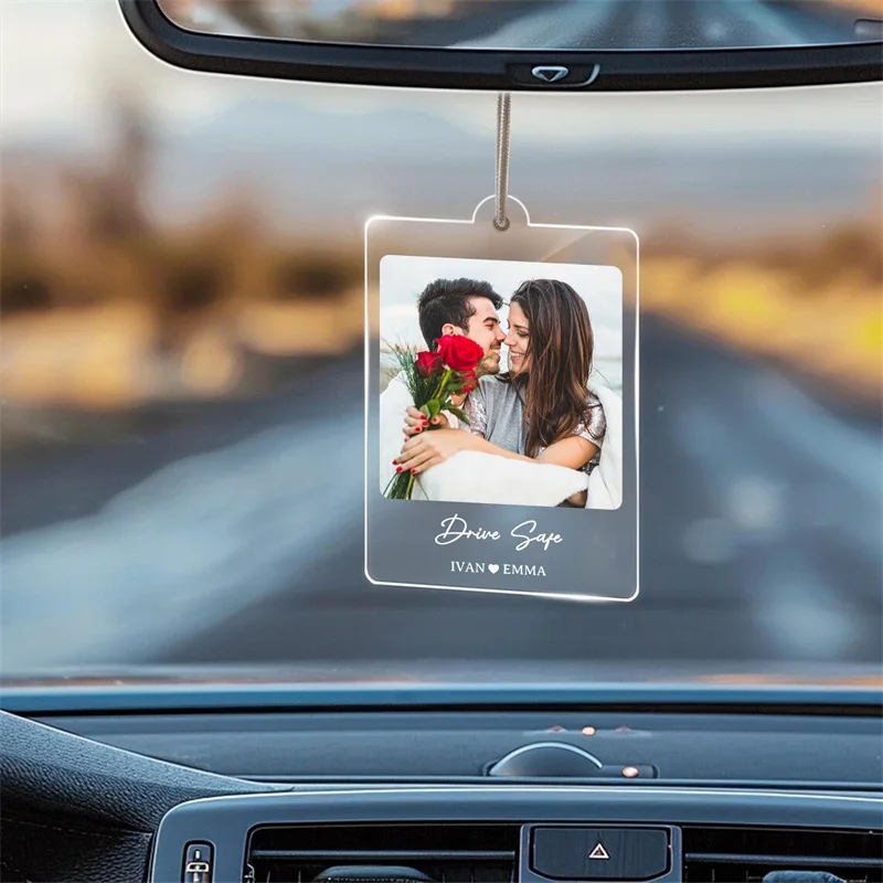 Custom Photo Car Charm Ornament Personalized Rearview Mirror Decor Hanging Accessory Acrylic Picture Pendant Gifts for Couple