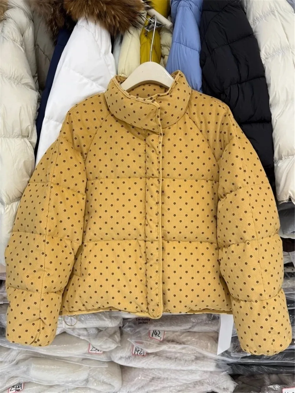 Short Poodle Corduroy Duck down Jacket Women's Winter New Loose Casual White Duck Feather Bread Coat Trendy Stand Collar