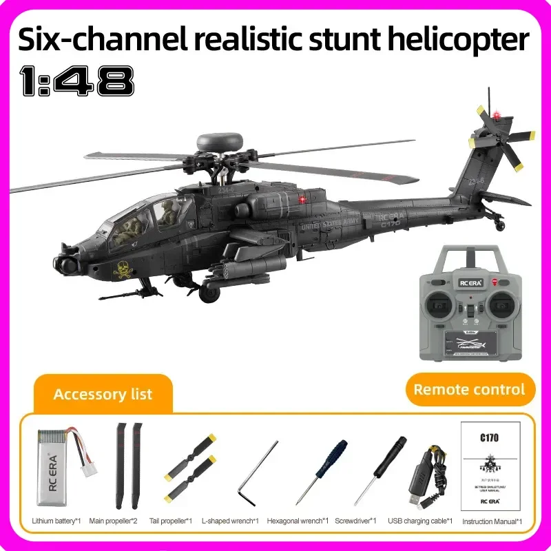 New In Stock Rc Era Ah-64d Apache Helicopter C170 6ch Single Rotor No Aileron Smart Stunt Rc Aircraft Indoor Outdoor Hobby Model