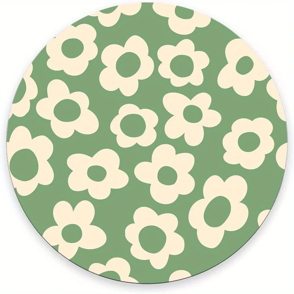 retro green flower-patterned Circle mouse pad Round Portable Small mousepad Rubber desk mat Lock-edge mats tabletop decoration