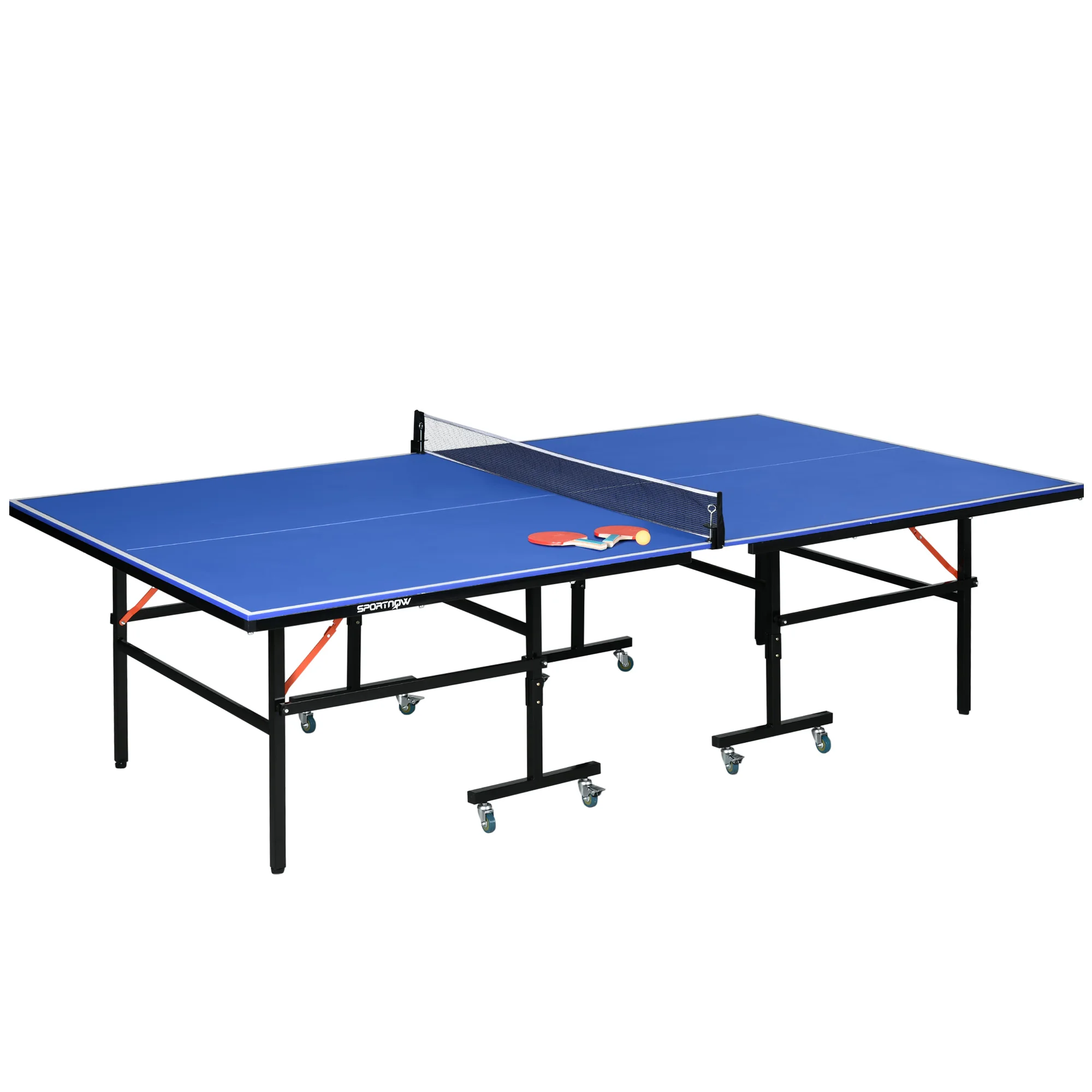 SPORTNOW Folding Table Tennis Table with Wheels Professional Indoor and Outdoor Tennis Table Standard Size with Net Pallets Ball 274x152,5x76 cm Blue