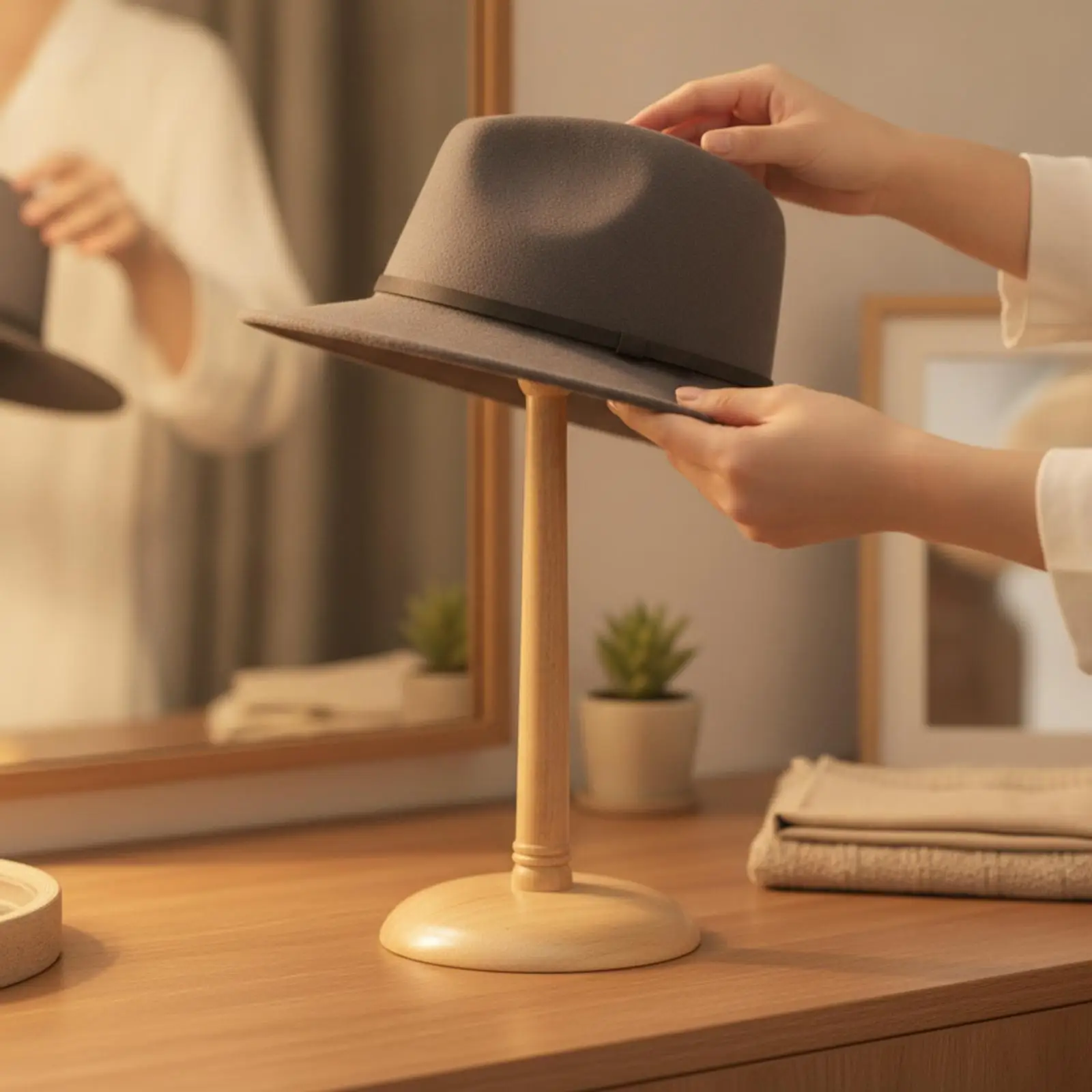 Wooden Tabletop Hat Display Stand Decorative Wooden Hat Stand with Domed Support Versatile for Home Organization, Boutique