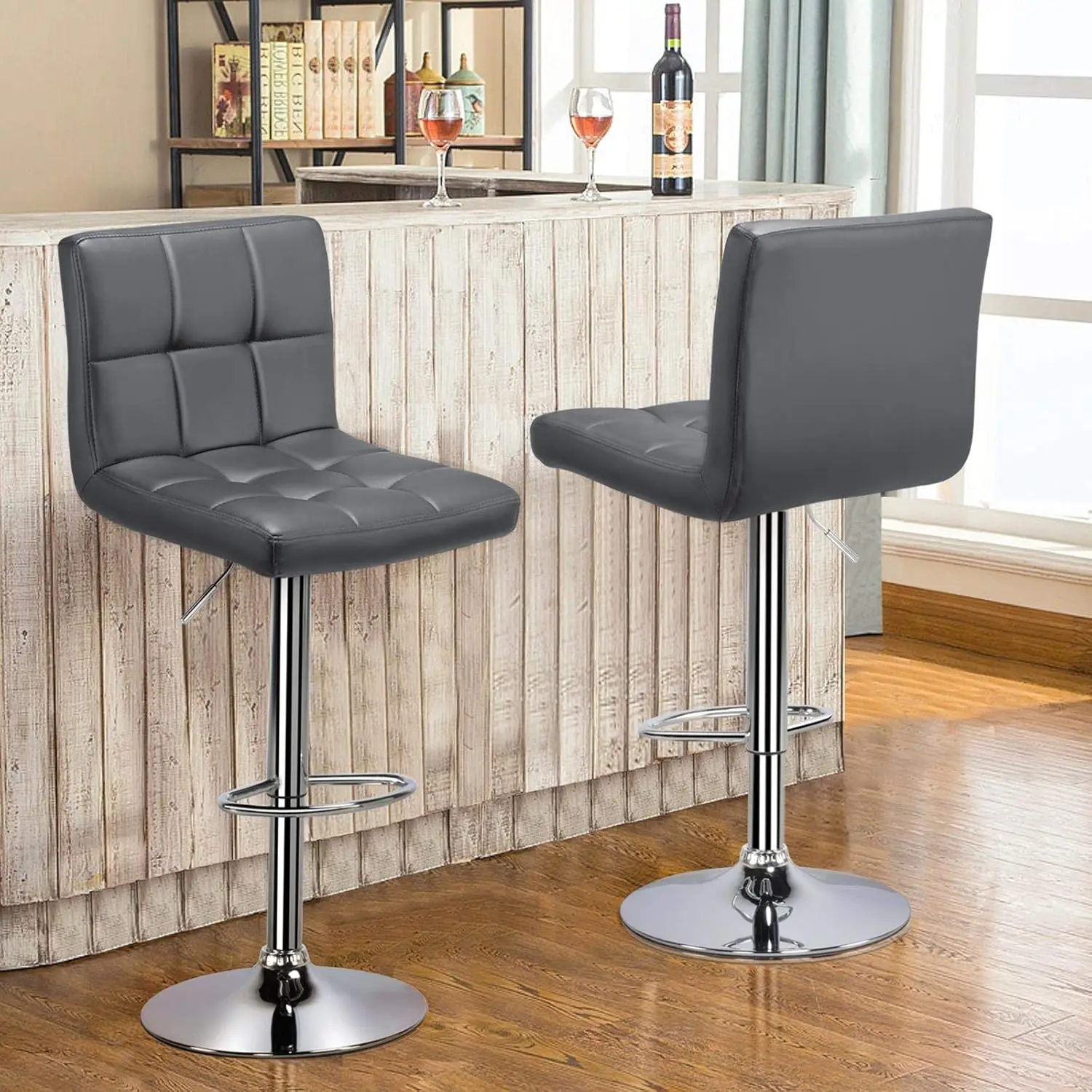 4pcs Modern Adjustable Kitchen Island Chairs Counter Height Barstools Swivel PU Leather Chair Black 30 inches,X-Large Base