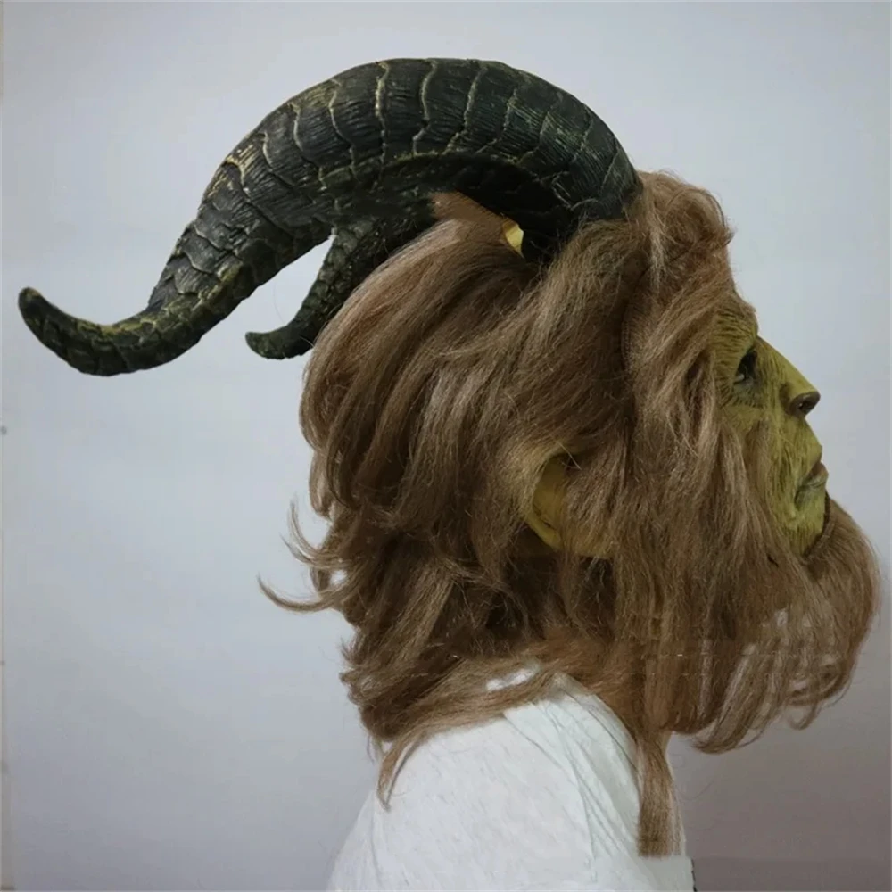 Capacete de besta de látex realista, rosto inteiro, cosplay, besta selvagem, rei, máscara, chifres de monstro, homens com peruca, adereços de festa de halloween 2025