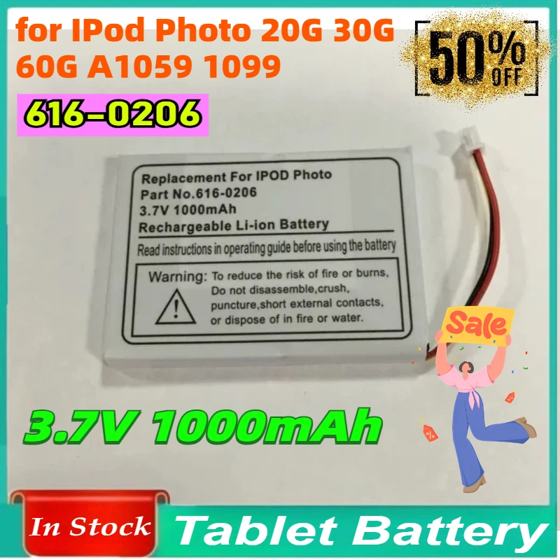 616-0206 Battery 3.7V 1000mAh Fast Shipping for IPod Photo 20G 30G 60G A1059 1099