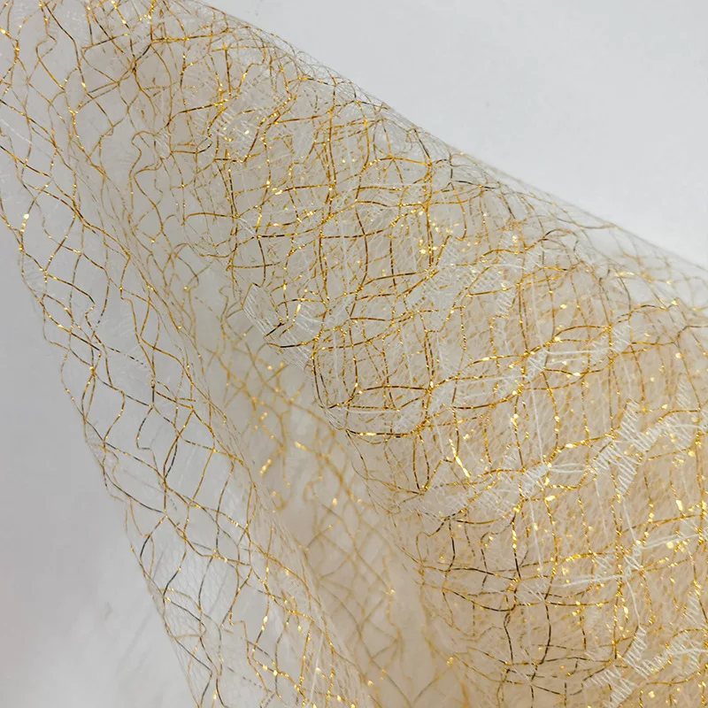 Metallic Gold Silver Spider Web Lace Mesh Fabric Composite Tulle Trim for Stage Costume Toy Wrap Festive Party Apparel Craft