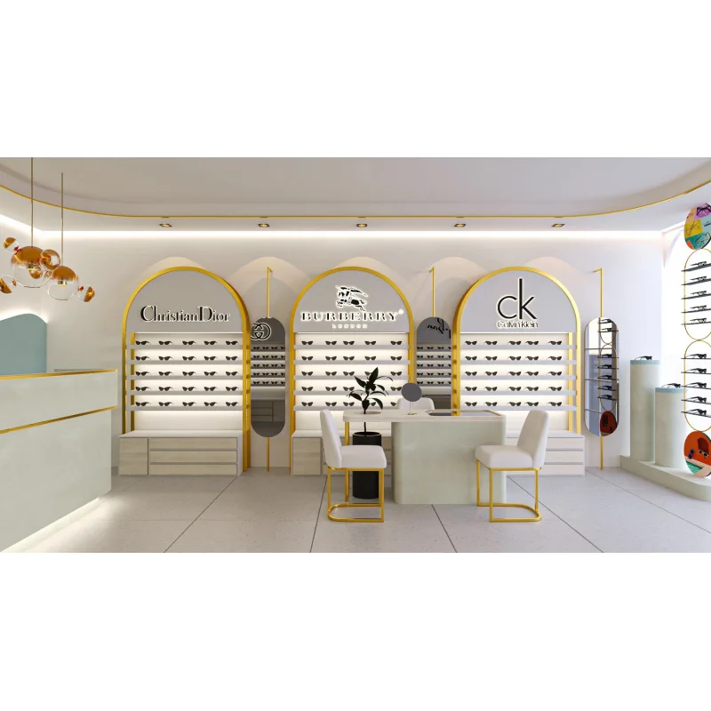 مخصص. حامل عرض النظارات الخشبية المخصصة، طاولة عرض المتجر البصري وديكور متجر العرض