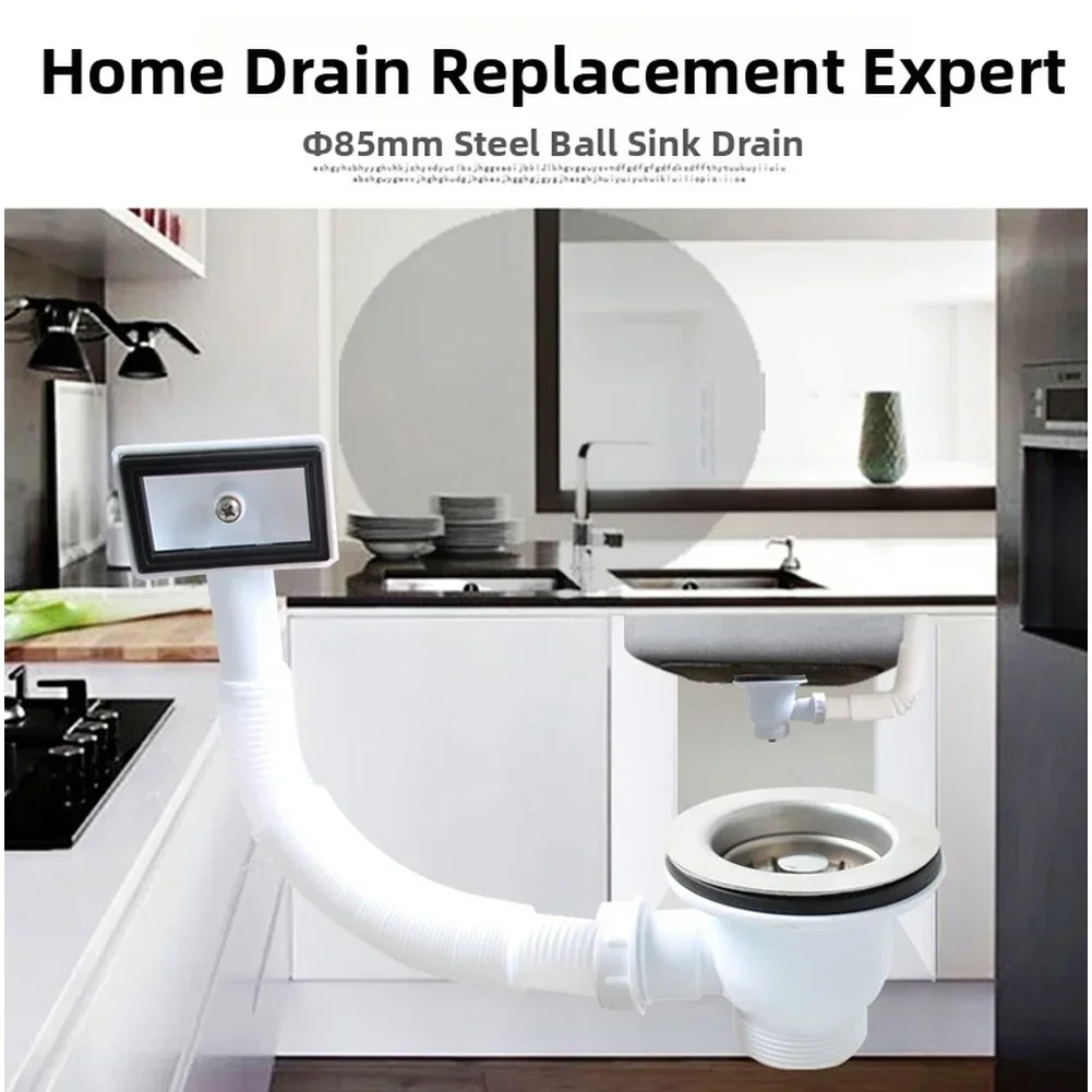 85mm Stainless Steel Kitchen Sink Drain Strainer Set Deodorant Drainage Tube Basin Installation For Kitchen Bathroom Accessories