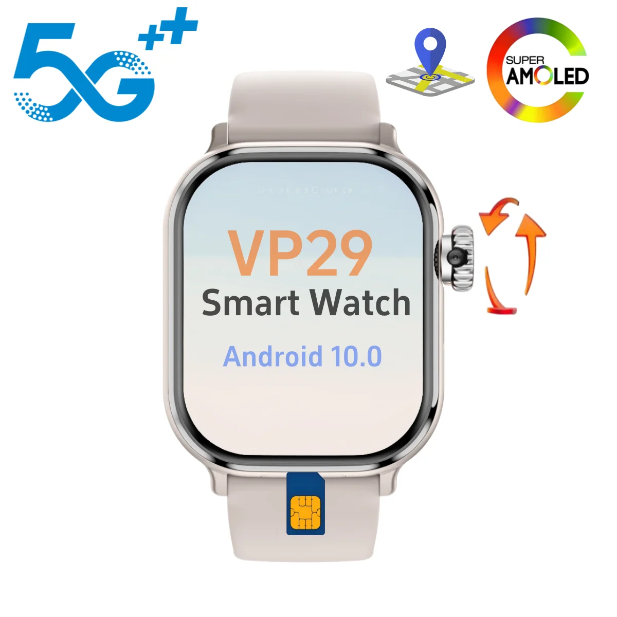 S10 Plus VP29 4G LTE Smartwatch With 2.29inch Amoled Rotary Camera GPS Whatsapp App Store Video Calling 512GB Rom Smart Watch