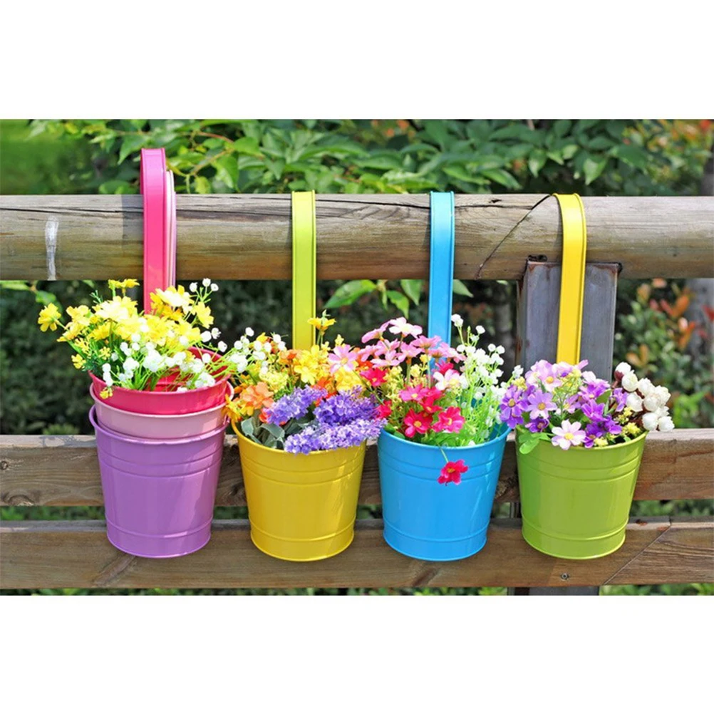 

3pcs Colorful Flower Pots Round Bucket for Balcony Wall Decor Plants Outdoor Garden Supplies Hanging Flower Pot Planter