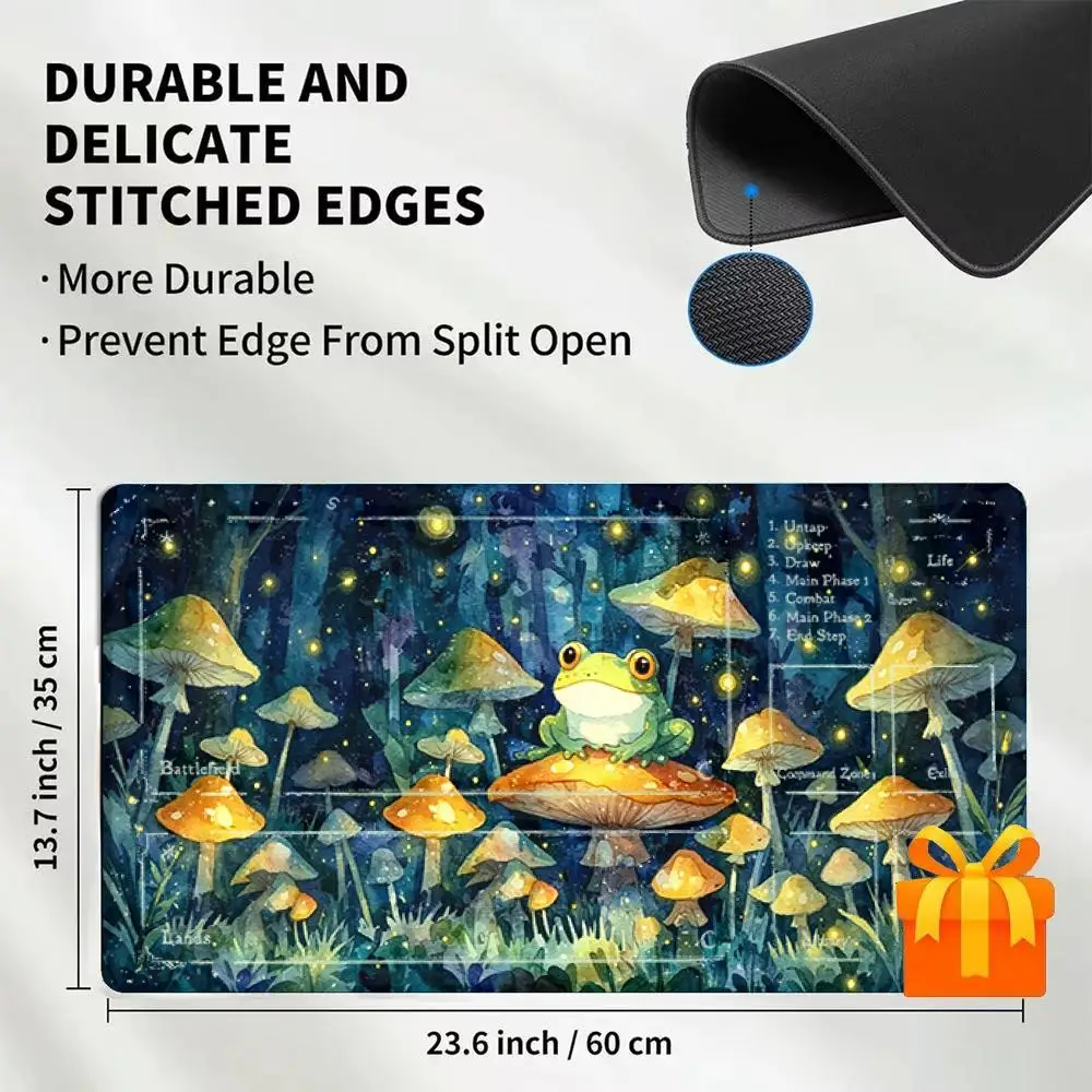 Glowing Mushroom Forest Firefly Frog TCG Playmat Magic Card Battle Mat MTG Playmat Anti-Slip Base Gathering Gaming Mat for TCG