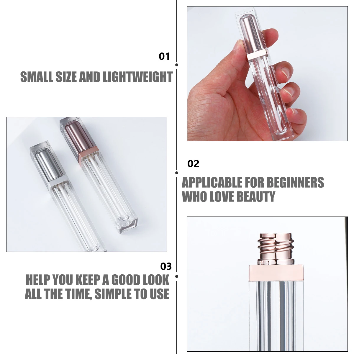 10pcs Silver Empty Refillable Lip Gloss Tubes Clear Lightweight Portable Lip Balm Bottles For Makeup Artists Beginners