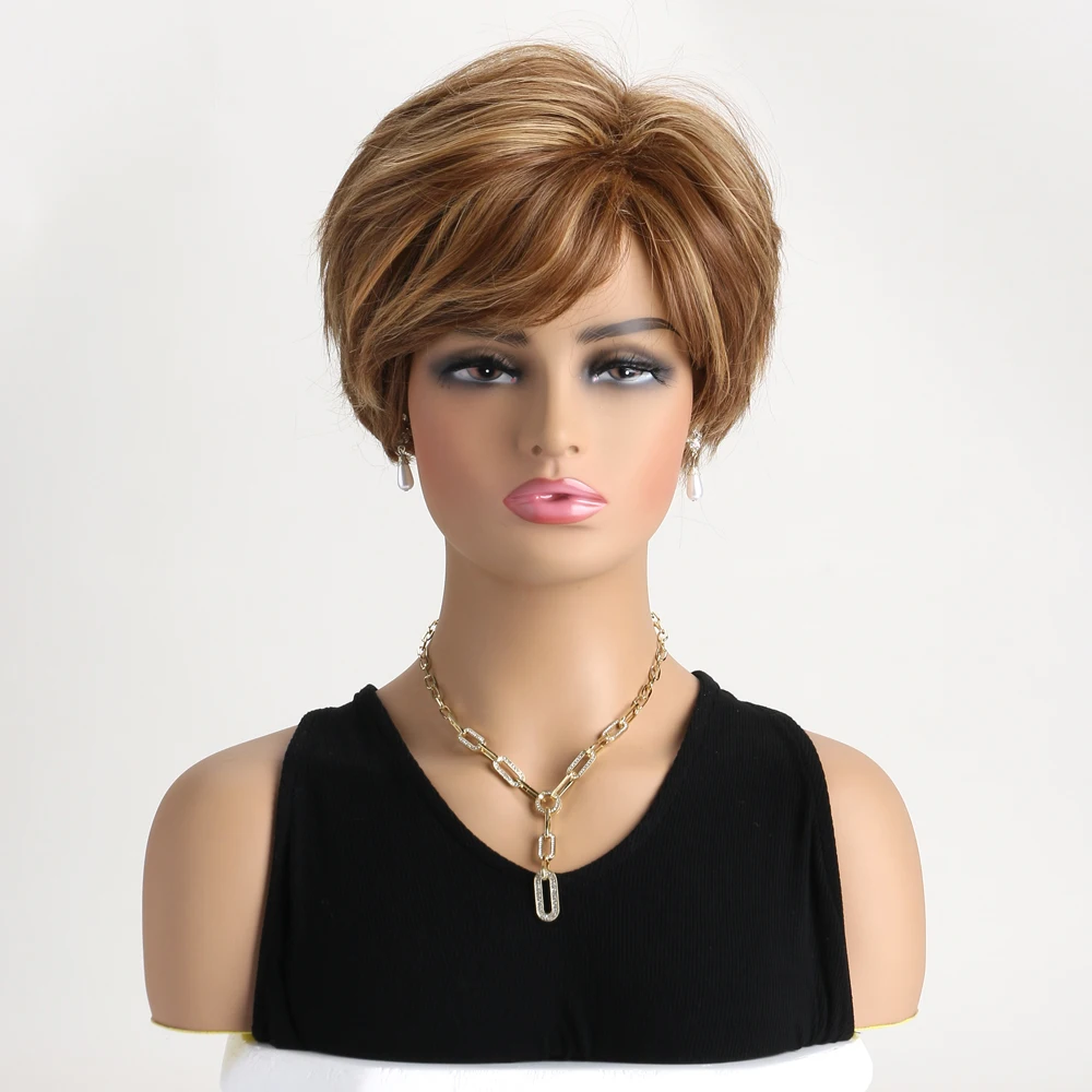 10 Inch Gold Natural Synthetic Wigs for Women Short Curly  Wig Daily Party Heat Resistant Hair
