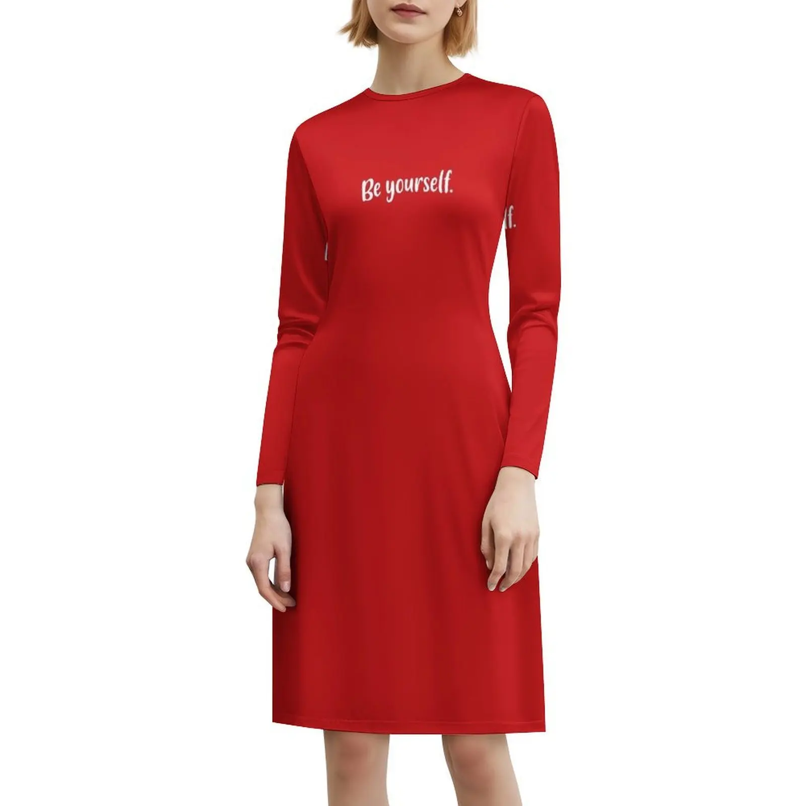 كن نفسك (Red Bg) فستان بفتحة عنق على شكل قلب فستان صيفي أنيق للحفلات للنساء صدق بنفسك