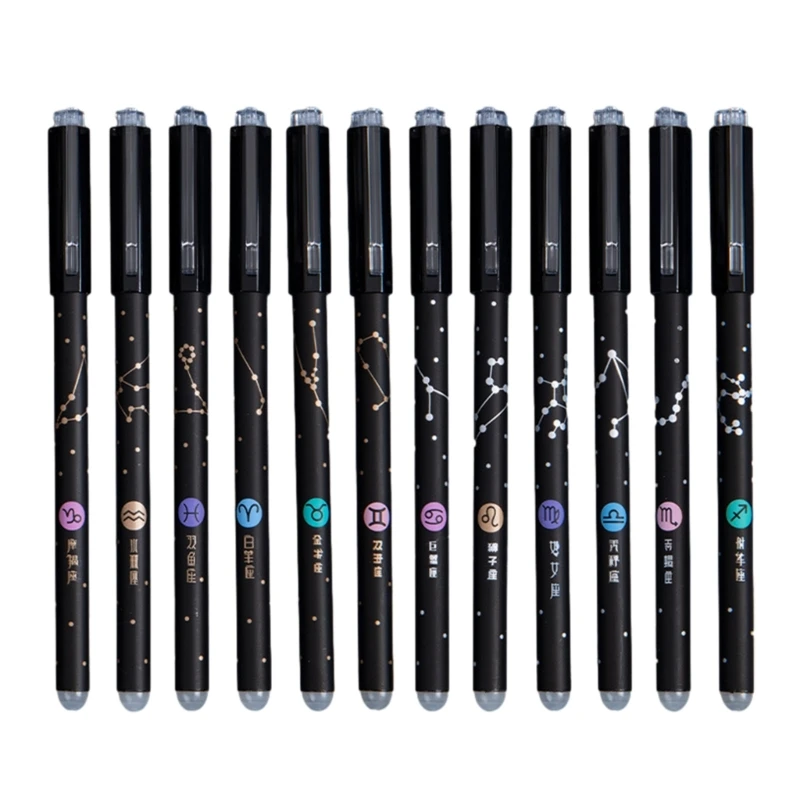 12Pcs Erasable Gel Pen 0.5mm Fine Point Constellation Gel Pen Refillable Writing Pen Blue/Black Ink for Writing Drawing