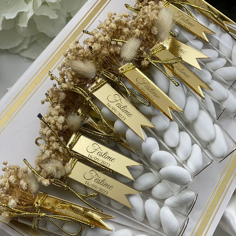 

30/50/100Pcs Personalized Tag Gift Box Decoration Engraved Acrylic Tags For Henna Day Baby Baptism Wedding Name Tags