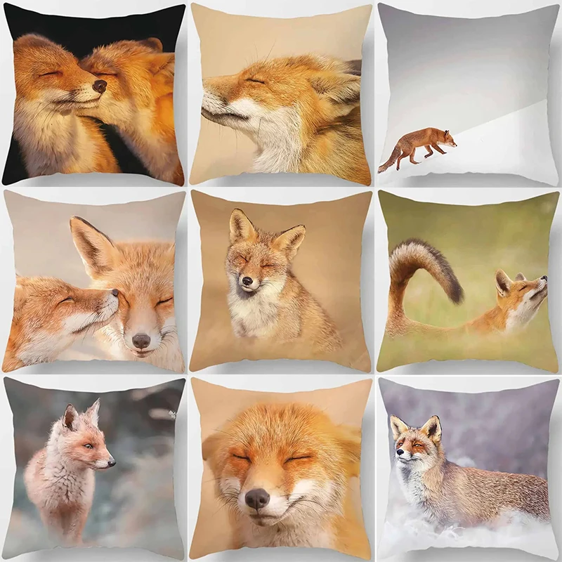 Fox Pattern Decorative Pillow Cover Car Sofa Square Cushion Pillow Cover