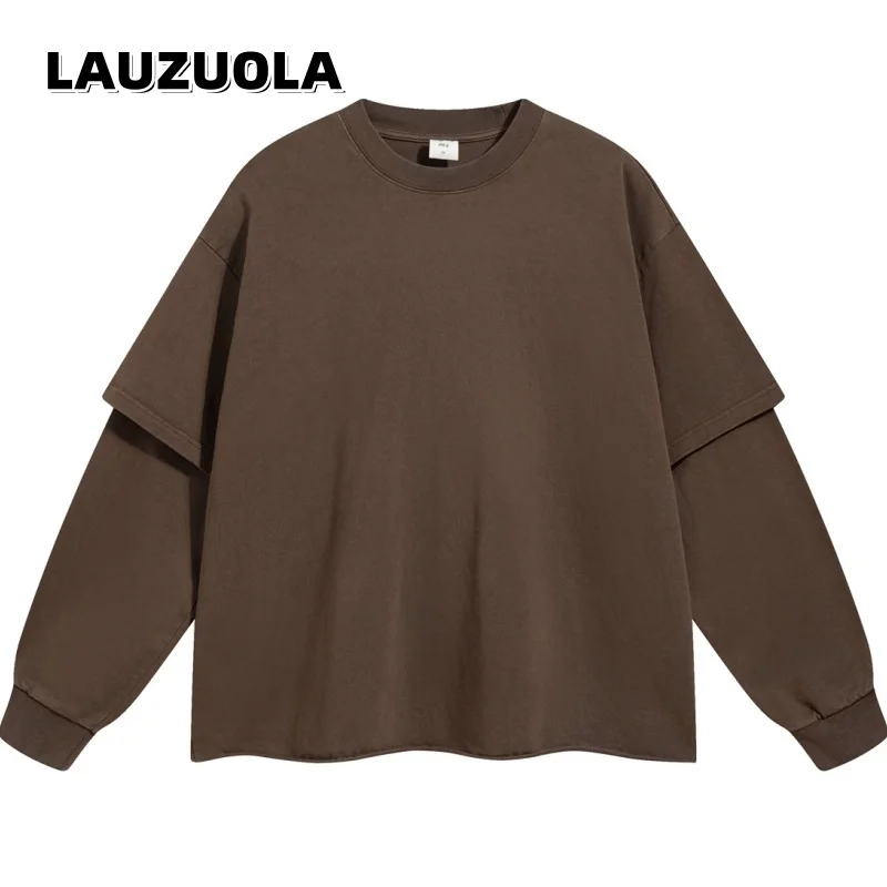 Camiseta Oversized de Manga Longa com Efeito Duas Peças e Bainha Enrolada, Estilo High Street, Nova Moda 2026, Hip-Hop Rapper