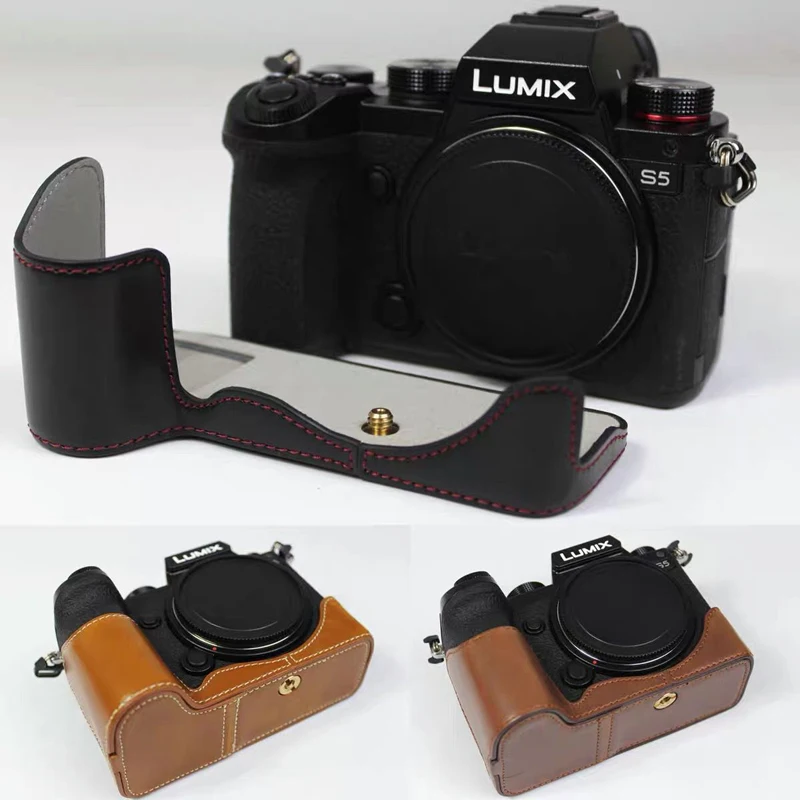 

PU Leather Case Shell Camera Video Bag Half Body Base Protector for Panasonic Lumix S5 DC-S5GK Protective Opening Bottom Cover