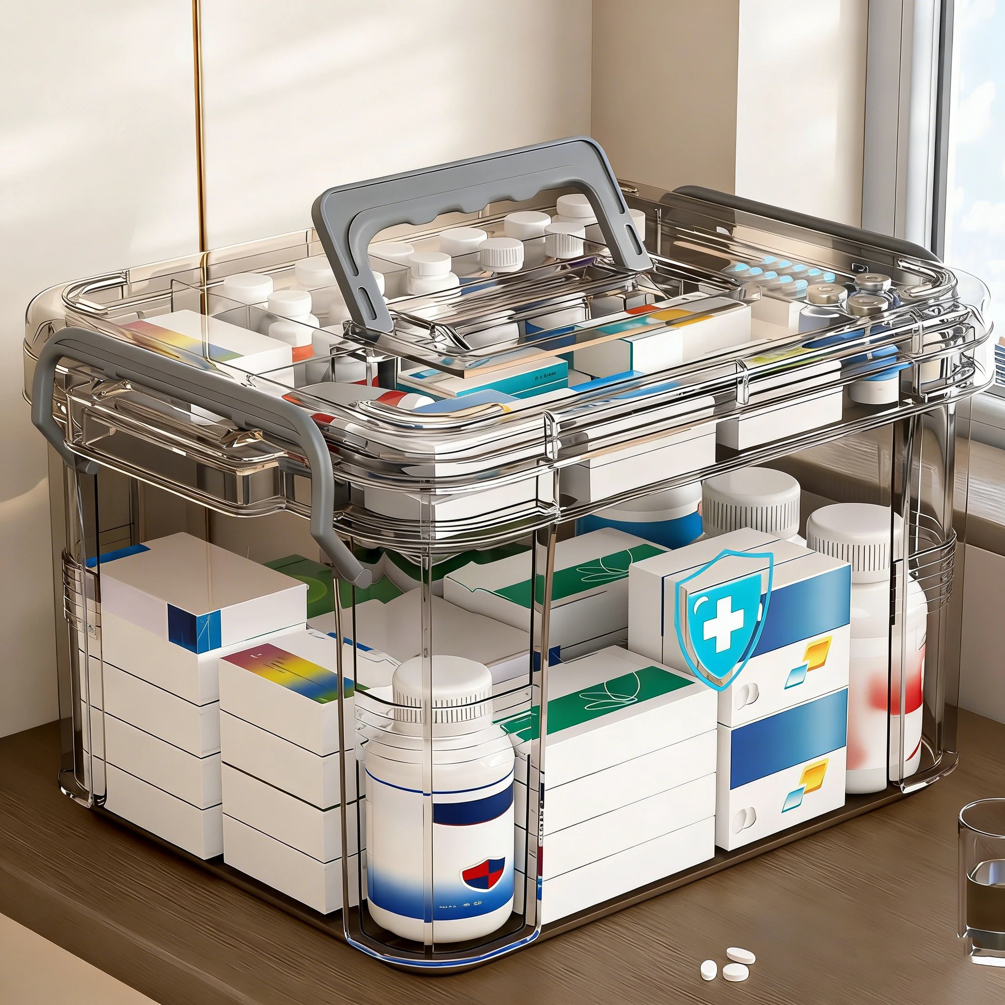 Two Layer Small Transparent Gray Medicine Box Portable Family Medical Organizer Emergency Drug Container First Aid Storage Box