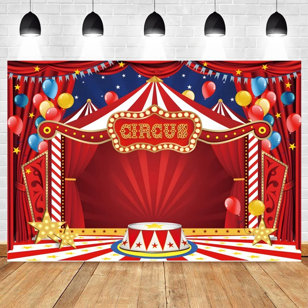 Fondo de tienda de circo rojo para fotografía, decoración personalizada para fiesta de cumpleaños, cartel de fondo para retrato de circo nocturno de carnaval