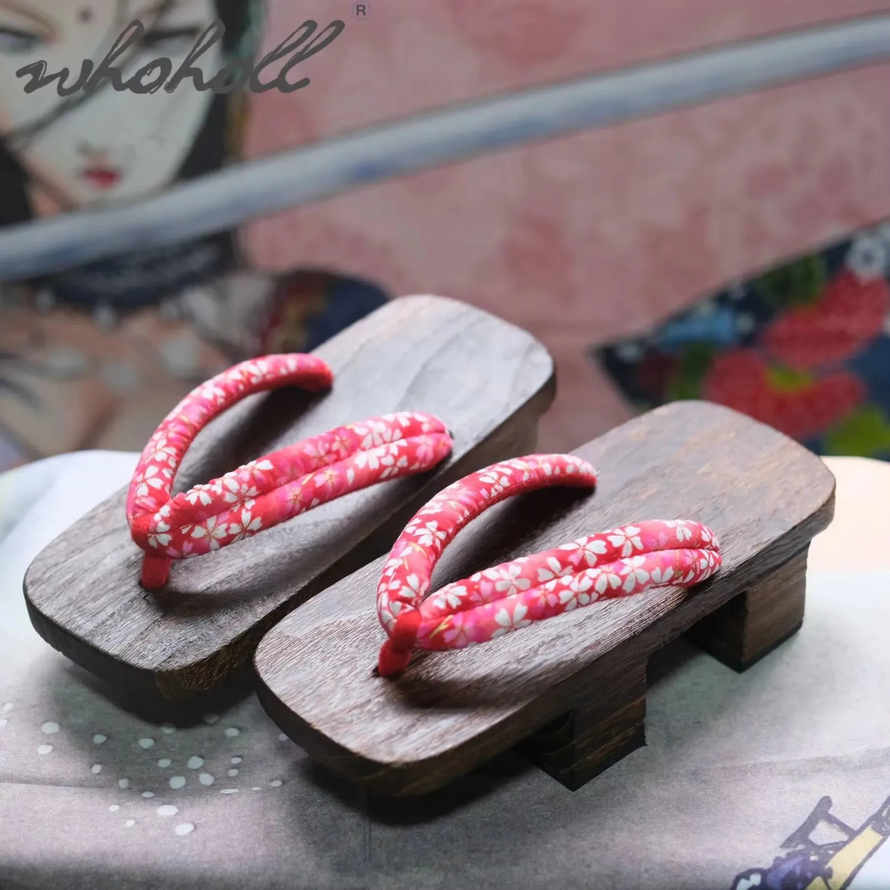 Women Japanese Wooden Geta Geisha Samurai Anime Cosplay Shoes Two-teeth Thick Platform Flip Flops Slippers Clogs Shoes
