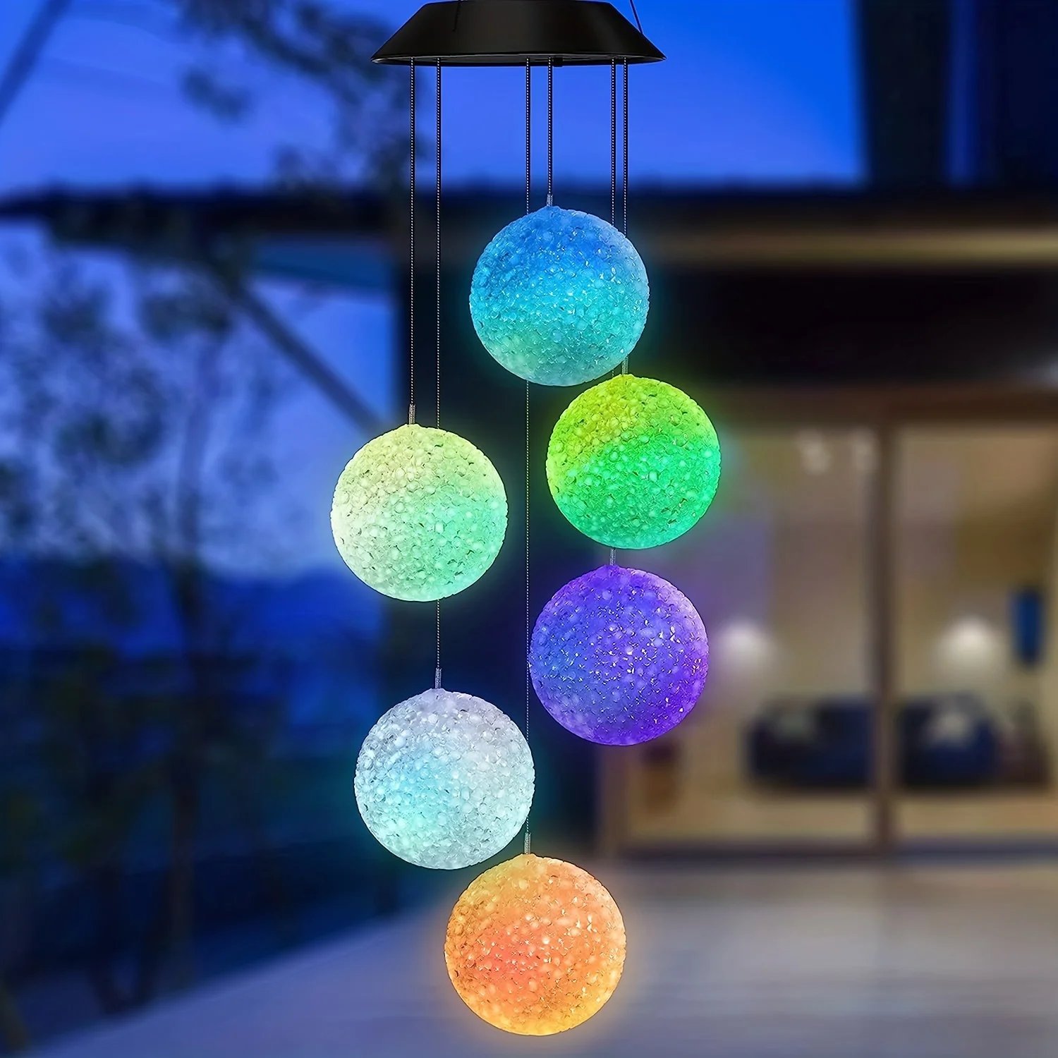 Color Changing Solar Power Wind Chime Crystal Ball Wind Chime Wind Mobile Portable Waterproof Outdoor Windchime Light For Patio