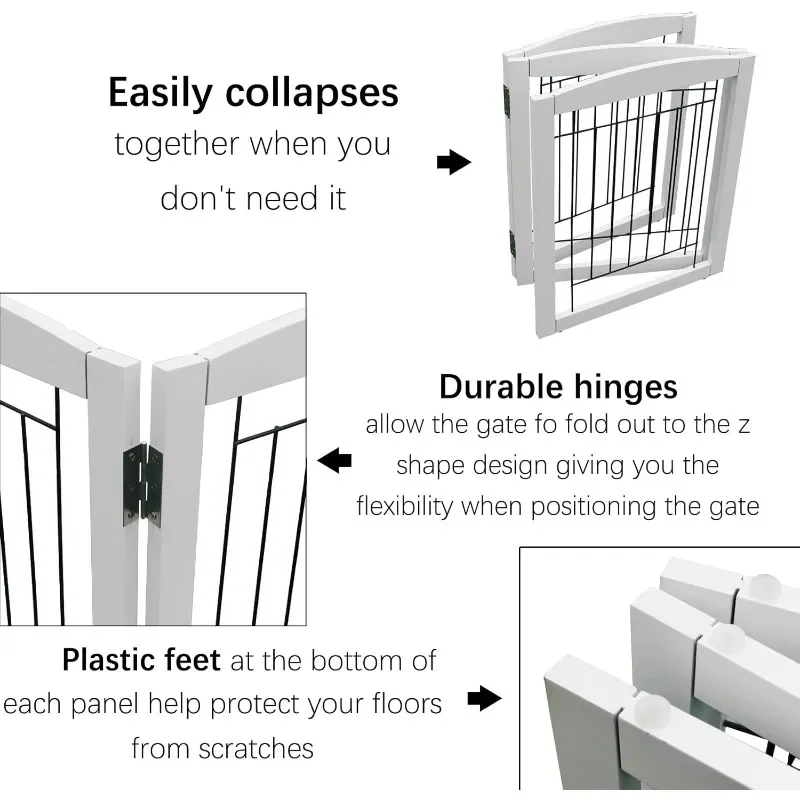 Cancello per cani pieghevole indipendente - extra largo alto, in legno bianco |   per proprietari di cani |   Interni/Scale/Porte