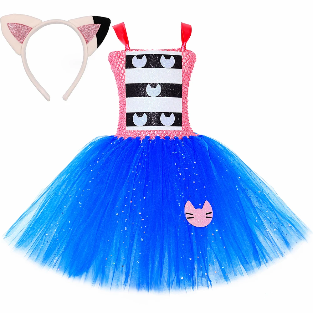 Disfraz de Tutú de Gabby Dollhouse para Niñas, Vestido de Tul con Temática de Juego y Brillo, Disfraz de Gato de Dibujos Animados para Niños, Vestido para Halloween, Carnaval y Fiestas